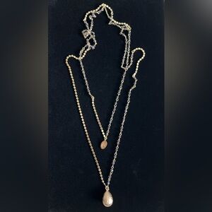Gold Cake Gold & Crystal Double Chain Pendant Teardrop Necklace